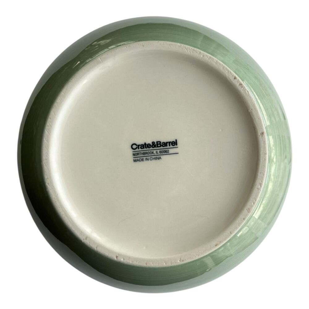 Crate & Barrel Large Ceramic Mixing Bowl Green White 9.25” D - Picture 3 of 3
